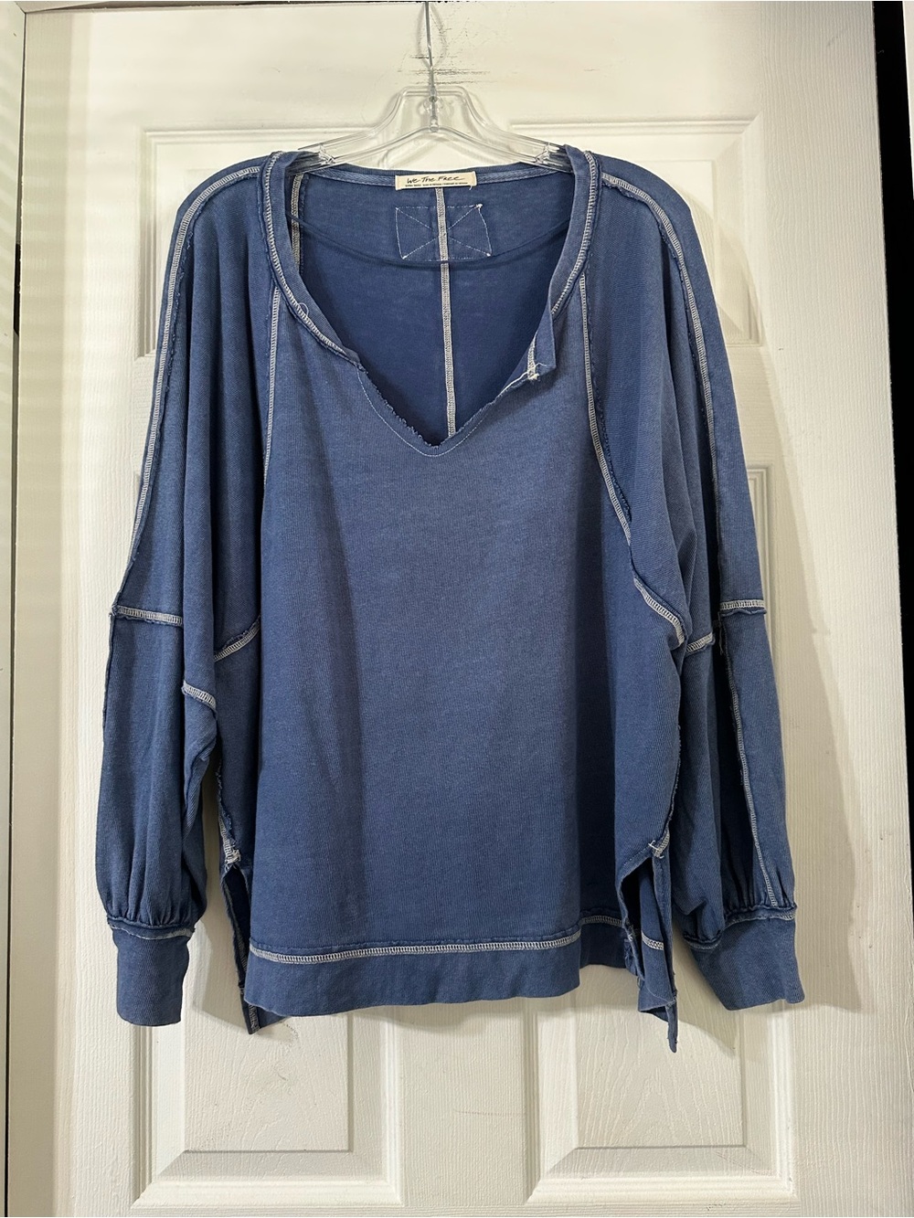 We The Free Washed Blue V-Neck Pullover Sweatshirt
